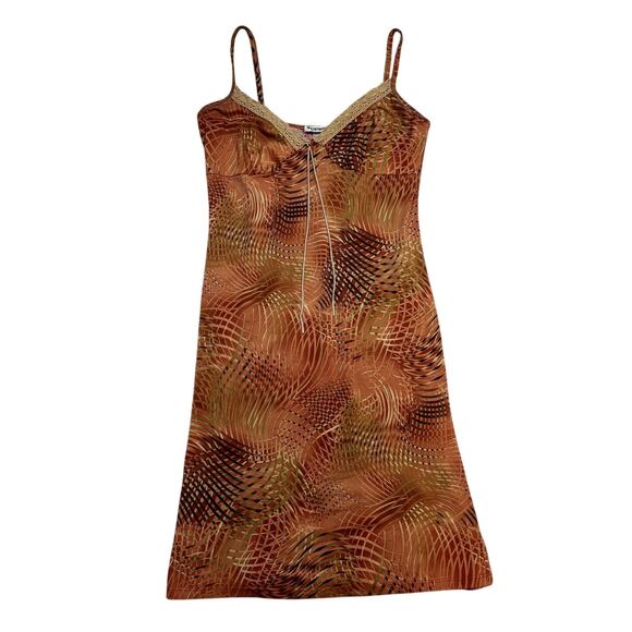 Vintage Papaya Print Slip Dress Women's Medium Y2K Coquette Boho - Picture 1 of 8